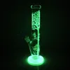 Hookah Straight Bong Glow in dark Glass Bong Waterpipe Dabrig 14inch com downstem transparente 1 tigela transparente incluída