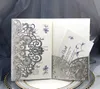 New Style Unique Laser Cut Wedding Invitations Cards Sliver Gold Glitter Personalized Hollow Flower Bridal Invitation Card Birthday Quince