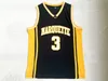 College Marquette Golden Basketball 33 Butler Jerseys Dwyane Wade 3 mężczyzn zszyte uniwersytet Czarne żółte mundury Najwyższej jakości