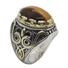 Taille 8-12 Conception la plus récente Bague en œil de tigre en argent sterling 925 S925 Mode populaire hibou Bague en argent cool