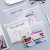 Pencil Bag Cut Cartoon Teenage Girl Söt Härlig Pen Bag Ring Zipper File Organizer Transparent Studentskolepapper