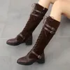 Fashion Mid Calf Designer Boots Round Toe Antiskid Lace Up Shoes Women Chunky Heels With Buckle 3 Colors Solid Short Booties