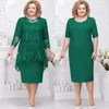 Łowca Długie Rękawy Koronki Matki panny Młodej Suknie Osłona Dwa Kawałki Guest Dress Długość kolana Plus Size Suknie Wieczorowe