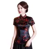 Top cheongsam cinese alla moda Top in finta seta / raso da donna tradizionale cinese Camicetta cinese con drago e fenice Camicia Qipao cinese