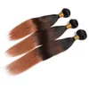 # 1B 4 30 Bundles de tissage de cheveux humains droits Ombre 3Pcs Racines noires Brun à Auburn moyen 3Tone Ombre Extensions de trame de cheveux brésiliens