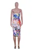 Kvinnors Bodycon Strapless Digital Graffiti Print Dress Plus Storlek Tube Top Middle Dress Kjol Sundress Cover Up Midi