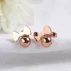 Wholesale- designer cute lovely rose gold titanium simple sweet bow ball stud earrings for woman girls