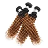 1B 27 Bundles de cheveux humains ombrés de vague profonde avec fermeture en dentelle 2 tons de couleur blonde brésilienne vierge bouclée Ombre tisse avec 4x4 haut 3304535