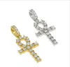 Ägyptische Ankh -Ketten -Halsketten Herren Bling Gold plattiert Kettenstrasssteine Crystal Cross Out Pendant für Frauen Rapper Hip Hop Schmuck B1189
