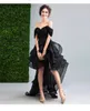 2021 New Gothic Black High Low Wedding Dresses Gowns Off the Shoulder Lace Organza Informal Non White Bridal With Color Cheap9800645