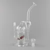 JM Flow Sci Glass Ratownik Oil Rig Oil Bong 11 cali Ratowanie Recyklerów Z JMFlow Red Logo