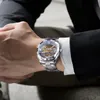 Forsining Hombres Diseño Transparente Reloj Mecánico Automático Plata Cuadrado Engranaje Dorado Esqueleto Cinturones de Acero Inoxidable Reloj Saati Y237j