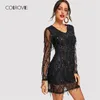 2019 Black Sheer Malha Fringe Party Party Mulheres Primavera V Neck Tassel Bodycon Sexy Dress Night Out Mini Vestidos