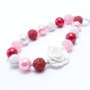 Pinkred Color Design Necklacebracelet Headband 3pcs 보석 세트 로즈 플라워 유아 소녀 버블 껌 아기 어린이 청키 목걸이 J6160052