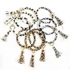 Leather Wrap Bracelet Key Ring Personalized Leopard Print Tassel Leather Bracelets O Key Ring Circle Bracelet Wristlet Key