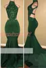 Bela Verde Alta Pescoço Sereia Africano Vestidos de Baile Sem Encosto Applique Lace Arabia Plus Size Festa Formal Vestidos Vestido de fi ...
