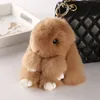 14 cm Söt pluffan Bunny KeyChain Rex äkta kaninpäls Key Chains For Women Bag Toys Doll Fluffy Pom Pom Lovely Pompom Keyring3446