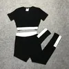 New summer European fashion women's high waist short sleeve letter print crop top t-shirt and sports yoga long leggings twinset