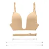 YANDW Push Up Bras Sexy Plunge Silicone Simples Correias Transparentes Girl Plus Size Big Women Bra 70 75 80 85 90 95 A B C D E