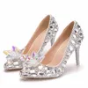 Hohe dünne Heels Schuhe Kristall Hochzeitsschuhe Strass Cinderella Schuhe