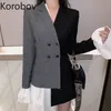 Korobov 2019 Ny oregelbunden Persnality Kvinnor Blazers och Tops Hit Color Patchwork Flare Långärmad Ruches Blazer Femme 77809