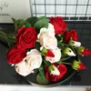 7Pcs/lot Flannel Pearl Rose Artificial Flower Decoration Wedding Background Plant Wall 3 Heads Rose Fake Flowers Home Decoration Bouquet