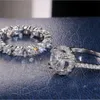 Paar ringen luxe sieraden 925 sterling zilveren ronde gesneden wit topaz cz diamant edelstenen partij vrouwen bruiloft bruids ring voor de gift van de minnaars