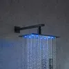 Set di rubinetti per doccia termostatici per bagno Sistema doccia a pioggia nascosta nera Soffione doccia a LED per montaggio a parete da 12X8 pollici