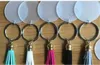 Vinyl-Schlüsselanhänger, transparente Acrylscheibe, Quaste, Schlüsselanhänger, 4 cm, leere Scheibe mit Wildleder-Quaste, runder Kunststoff-Schlüsselanhänger, Dekoration für Taschen, A110403
