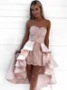 Overskirts Roze Kant Korte Prom Jurken 2020 Arabische Sexy Sweetheart Backless High Low Cocktail Party Toga Sweety Homecoming Jurk Al4959