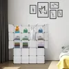 20 prateleiras de armazenamento Cube Cube Organizador empilhável de plástico projeto multifuncional Modular Closet Gabinete com suspensão Rod Branco