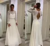 Bohemian Simple Long Sleeves Wedding Dress A Line Open Back Modest Plus Size Custom Made Women Chiffon Bridal Gowns 2020