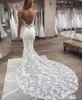 Fantastiska spetsar Appliced ​​Mermaid Wedding Dresses Spaghetti Stems Sexig öppen bakre brudklänningar Vintage Court Train Arabic Aso Ebi Ve5239212