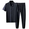 Minglu Summer Tracksuits Mens مجموعات T-Shirt Pants Luxury Solid Solid Sleeve Thin Right Sets بالإضافة إلى حجم 4XL مرنة الخصر النحيف