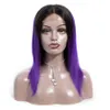 Ishow Ombre Cor 4 * 4 Encerramento Renda dianteira peruca laranja Hétero Humano Human Wigs Purple Brazilian Prebrou a linha fina para as mulheres 12-24inch