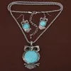 Partihandel-Free Shipping Owl Turkos Smycken Satser Inlagda Turkos Halsband Örhängen Set Fashion Smycken Satser TS0005