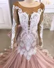 New Arrival Gorgeous Formal Dress Jewel Tulle Lace Sequins Applique Red Carpet Dress Sweep Train Evening Gown