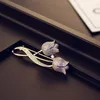 New trendy fashion luxury designer glittering cute lovely diamond double roses flower elegant pin brooches jewelry for woman girls