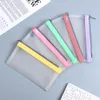 Pencil Bags 1pc Frosted Translucent Zipper Case Korean Stationery Creative Simple Large Capacity PU Cute Student Supplies1