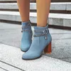 Hot Sale-Autumn Fashion 2019 Ankle Boots for Women Crystal Rhinestone Block High Heels Women's Blue Black Flock Shoes Booties