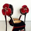 Blommor Designer Ankelband Pillage Högklackat 12cm Kvinnor Pumpar äkta läder för sommar Sandaler Skor