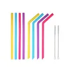 Pailles à boire en silicone réutilisables 10pcs / set Pailles flexibles droites colorées avec brosses de nettoyage Pailles de camp en plein air 50pcs T1I1611