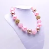 Fashion Pink Gold Color Kid Chunky Necklace Children Bubblegum Bead Chunky Necklace Jewelry For Toddler Girls