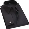 Klassieke zwarte Franse manchetknopen Mens Business Dress Lange Mouw Rapel Men Sociaal shirt Aziatische maat 4xl 5xl 6xl
