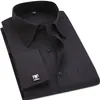 Camicia elegante da uomo Gemelli classici neri francesi Camicia da uomo da lavoro a maniche lunghe Camicia da uomo con risvolto Camicia sociale Taglia asiatica 4XL 5XL 6XL