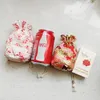 New Cherry blossoms Round Bottom Cloth Bag Chinese Cotton Linen Drawstring Pouch Small Jewelry Gift Bag Reusable Packaging Bags 1pcs