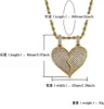 Collier pendentif demi-cœur pour homme or CZ Bling Bling pendentif Micro pavé zircon cubique diamants simulés bijoux Hip hop