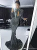 Ny designer Gray Mermaid Prom Dresses High Neck långa ärmar PEBSED SEW Train Evening Party Wear Formal Dress Robe 2024