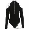 Novo inverno fora do ombro macacão preto manga longa sexy bodysuit mulheres gozos de turtleneck oco out bodycon bodysuits mono mujer