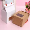 Kraft Paper Bag Clear Window Craft Gift Box Red Rope Handle,Blank Brown&White Store Candy Cake Dessert Bag Packaging Supplies